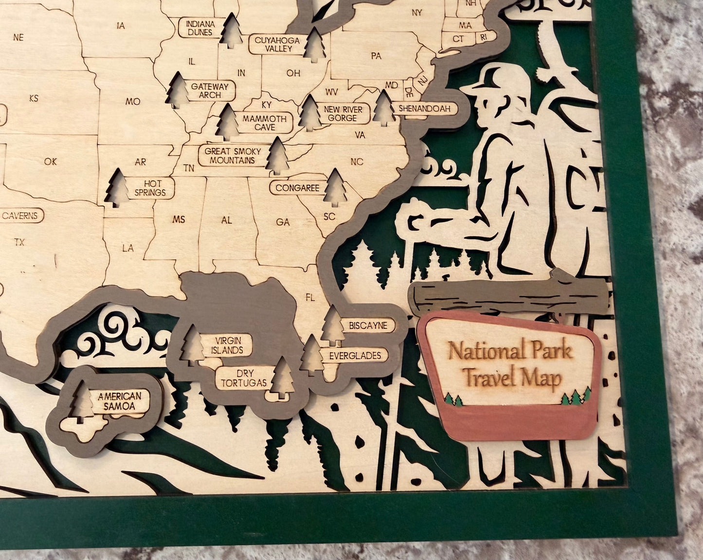 3D National Park Map Visit Tracker - Green Outdoor Activities