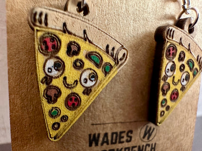 Wooden Engraved Dangle Earrings - Pizza