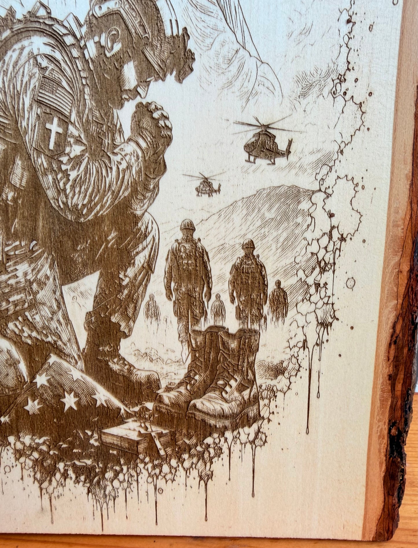 Plaque Live Edge Rectangular - Praying Soldier