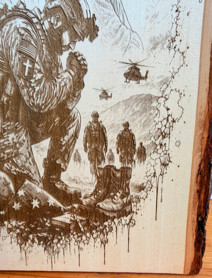 Plaque Live Edge Rectangular - Praying Soldier