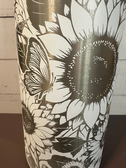 40oz. Insulated Water Bottle with Collapsible Straw Lid - White, Sunflowers
