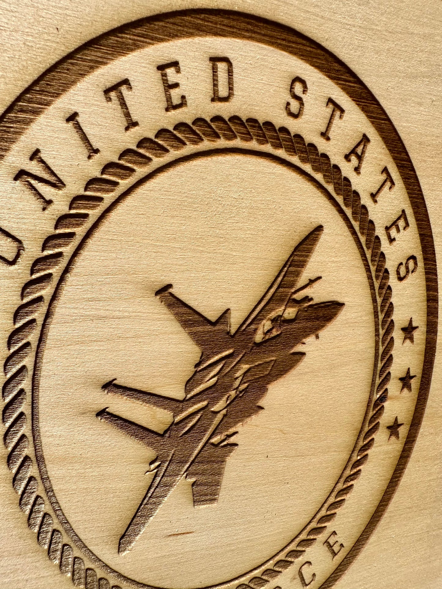 Military Air Force Seal with Aircraft Live Edge Rectangular Plaque