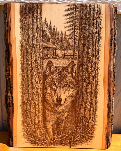 Plaque Live Edge Rectangular - Wolf in the Trees