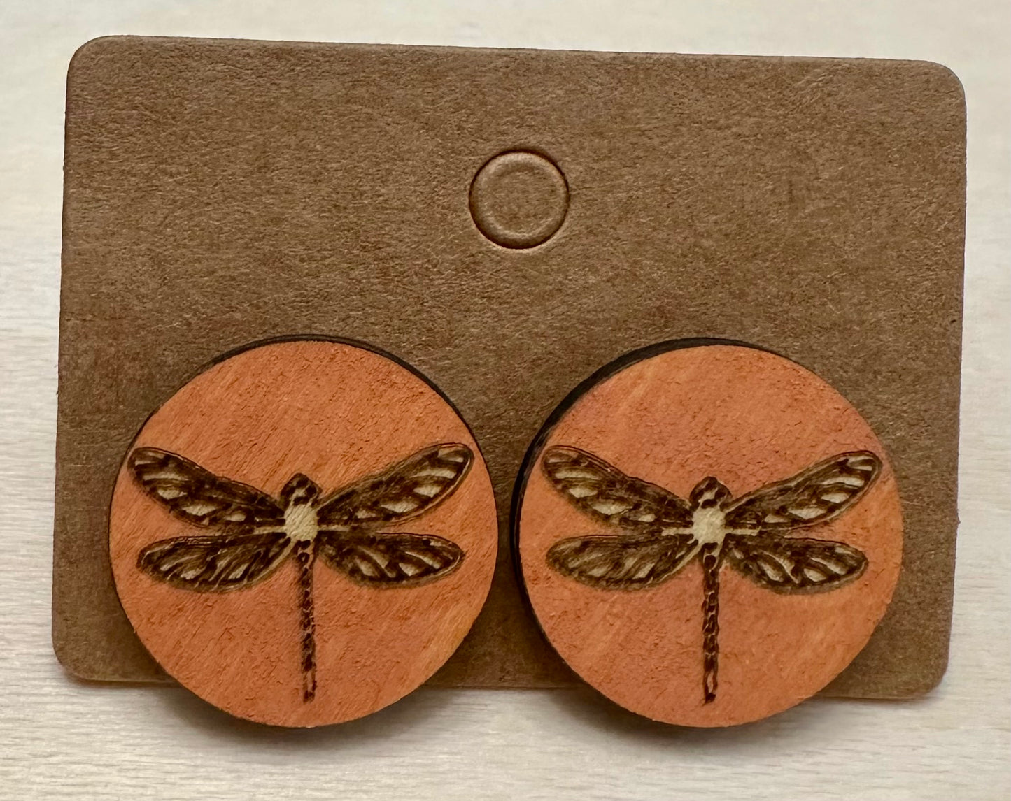 Wooden Engraved Earrings - Dragonfly Rounds