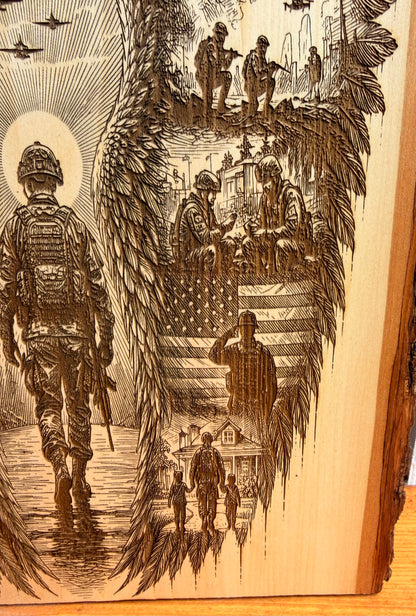 Plaque Live Edge Rectangular - Military Angel Wings