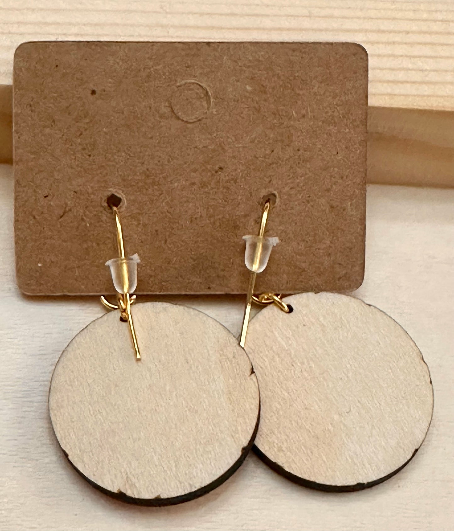 Wooden Engraved Dangle Earrings - Dragonfly Rounds