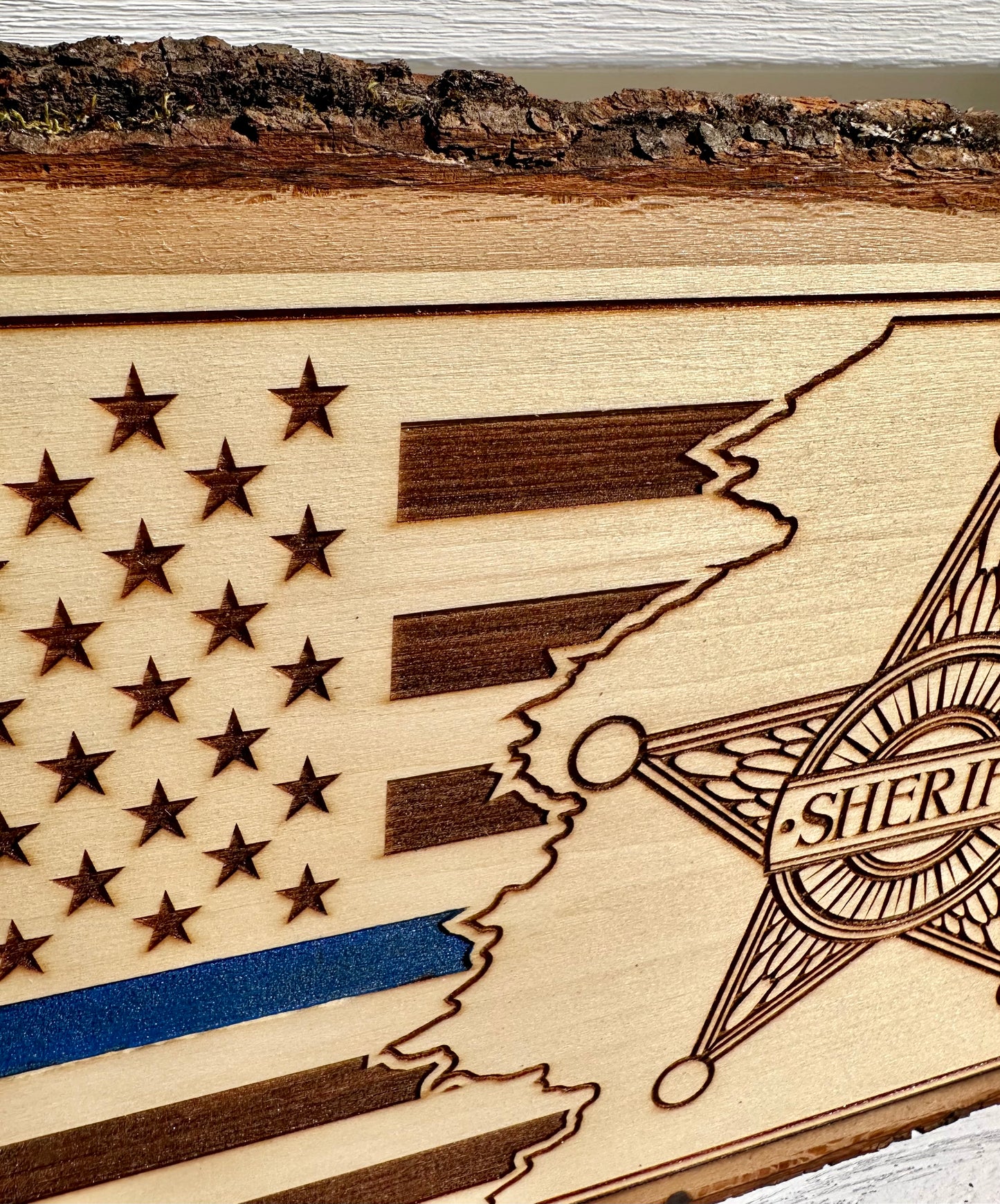 Sheriff with Flag Live Edge Rectangular Plaque