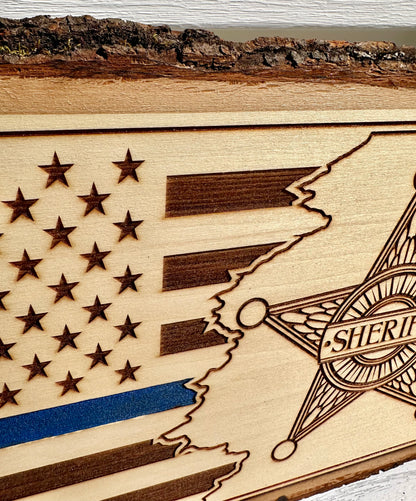 Sheriff with Flag Live Edge Rectangular Plaque