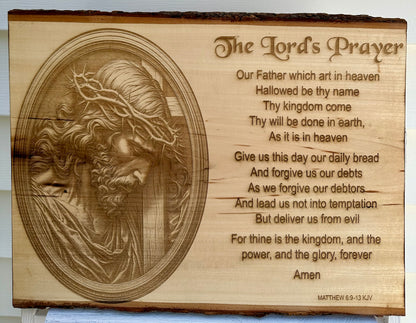 The Lord’s Prayer with Jesus in Circular Frame Live Edge Rectangular Plaque