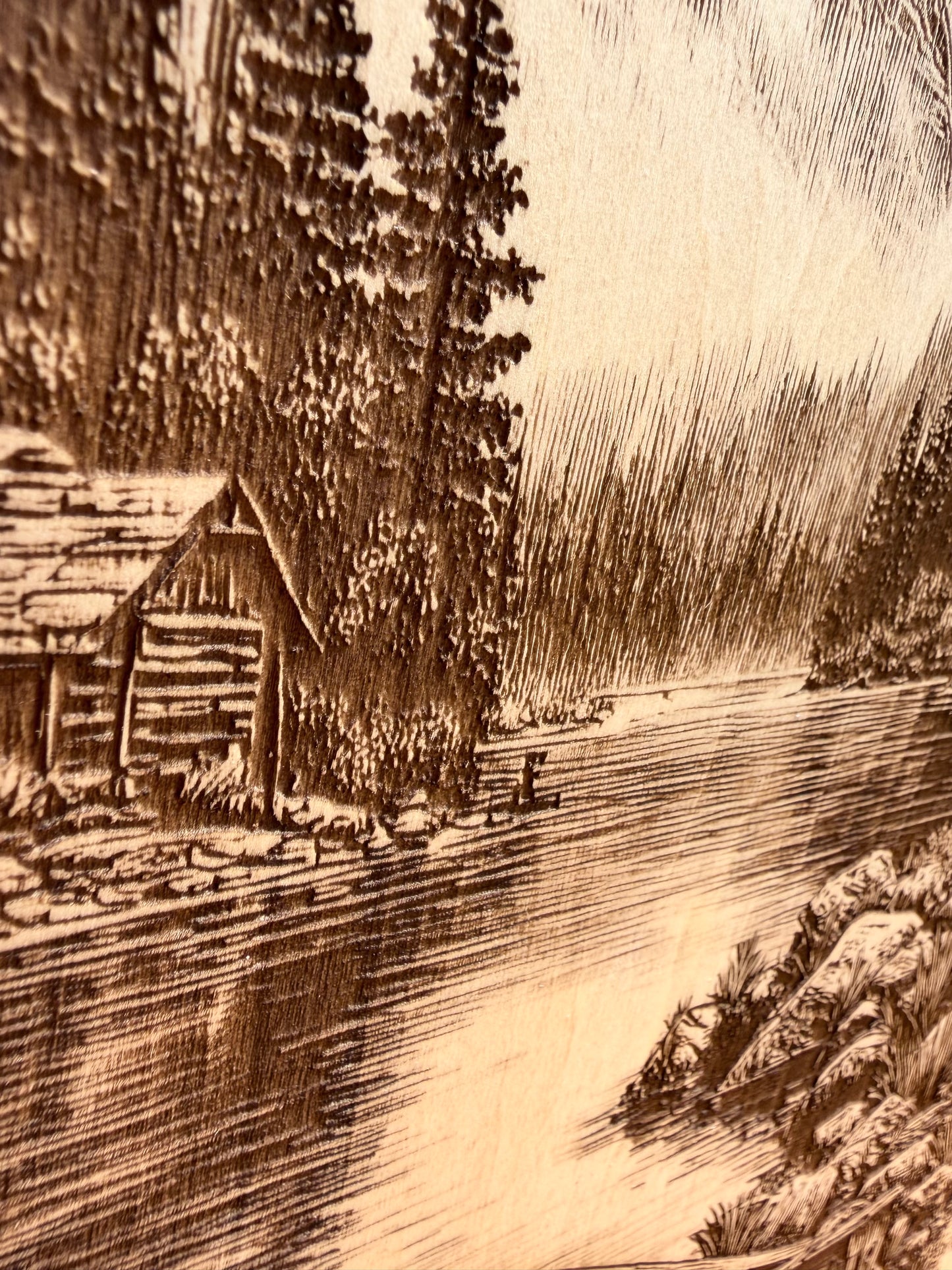 Plaque Live Edge Rectangular - Eagle Above Cabin and Canoe