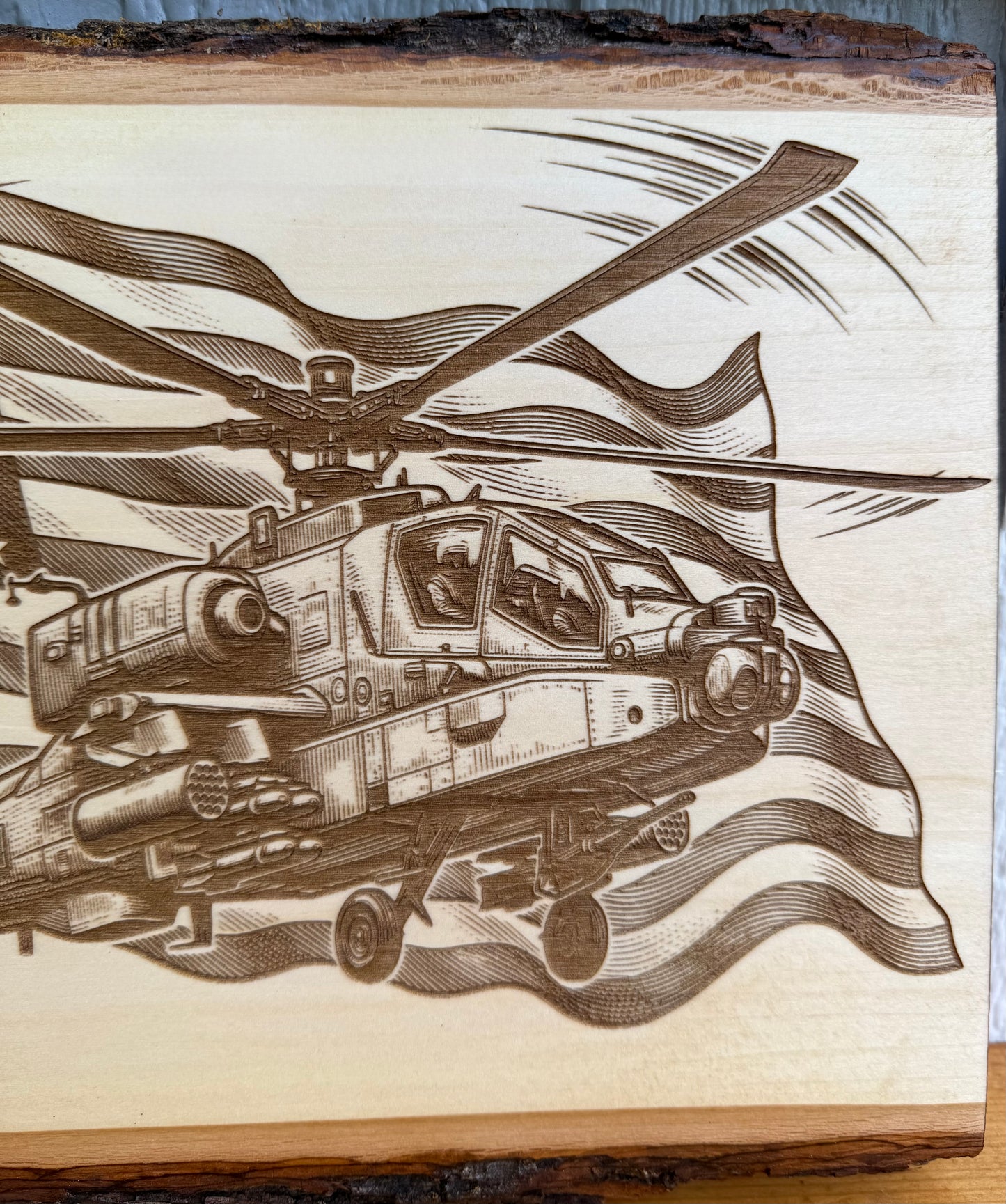 Plaque Live Edge Rectangular - Apache with Flag