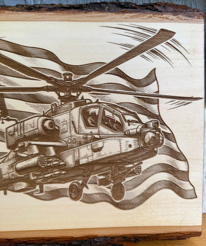 Plaque Live Edge Rectangular - Apache with Flag