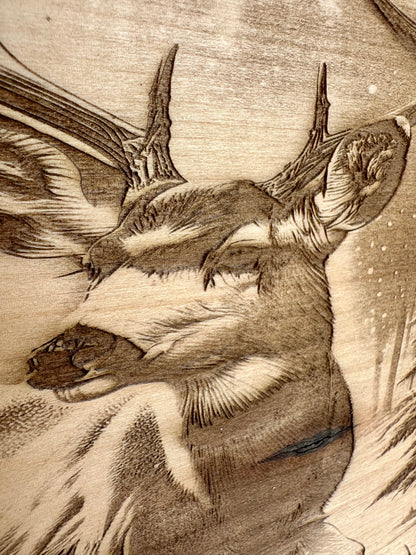 Deer in Woods Near and Far Live Edge Rectangular Plaque