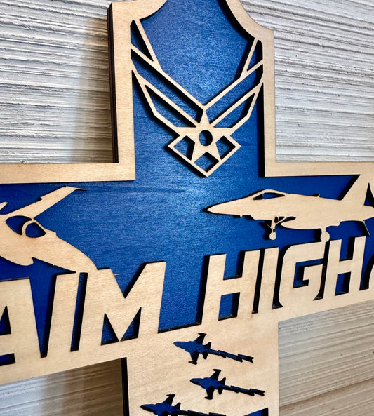 3D Layered and Engraved Wood Cross - Air Force