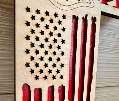 3D Layered and Engraved Wood Cross - Firefighter