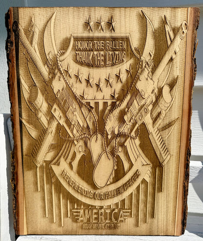 Military Honor the Fallen, Thank the Living Live Edge Rectangular Plaque
