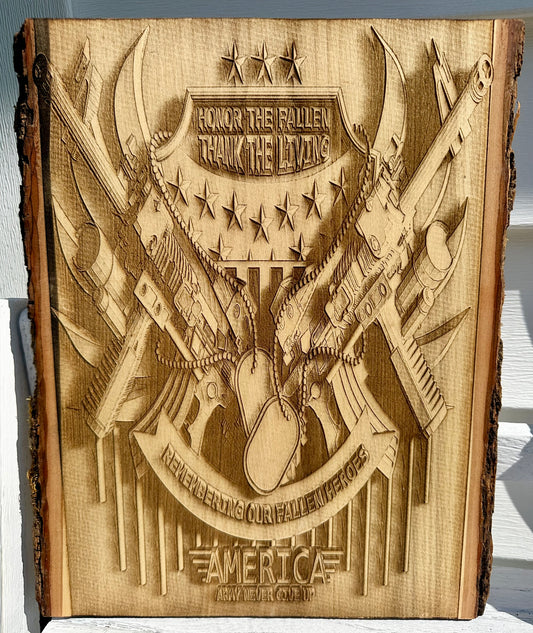 Military Honor the Fallen, Thank the Living Live Edge Rectangular Plaque