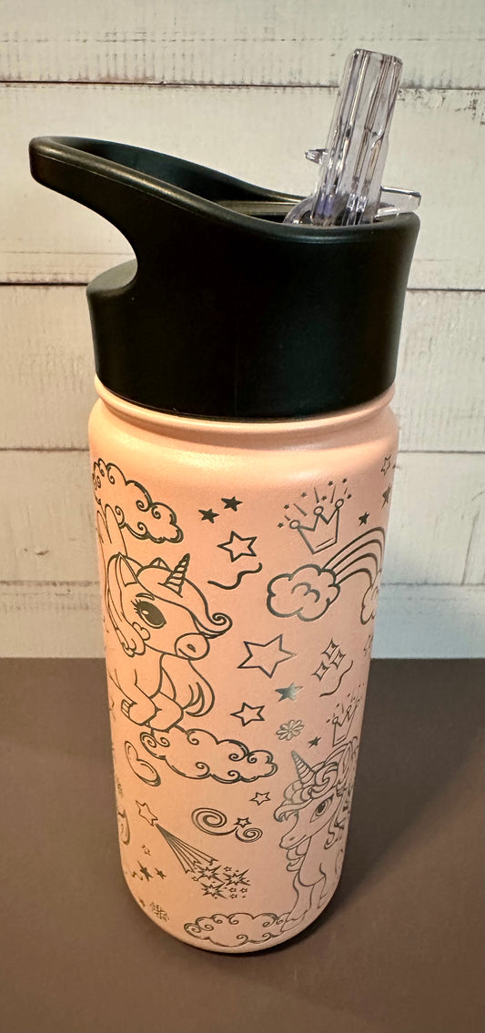 16oz. Insulated Water Bottle with Straw Lid - Pink, Unicorns