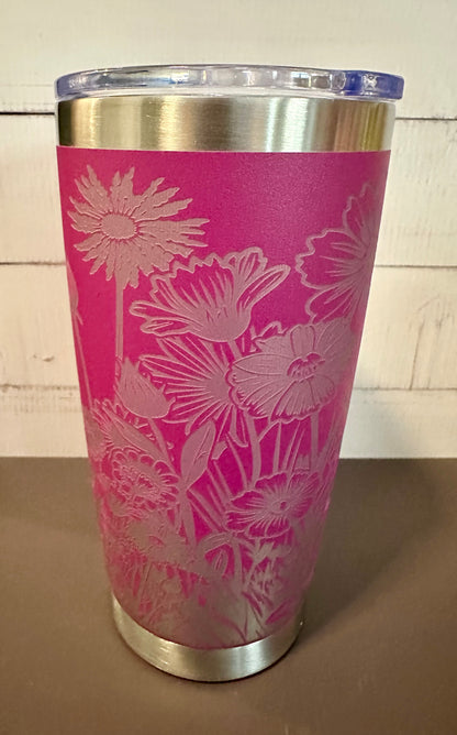 20oz. Insulated Travel Tumbler with Slide Lid - Fuchsia with Wildflowers