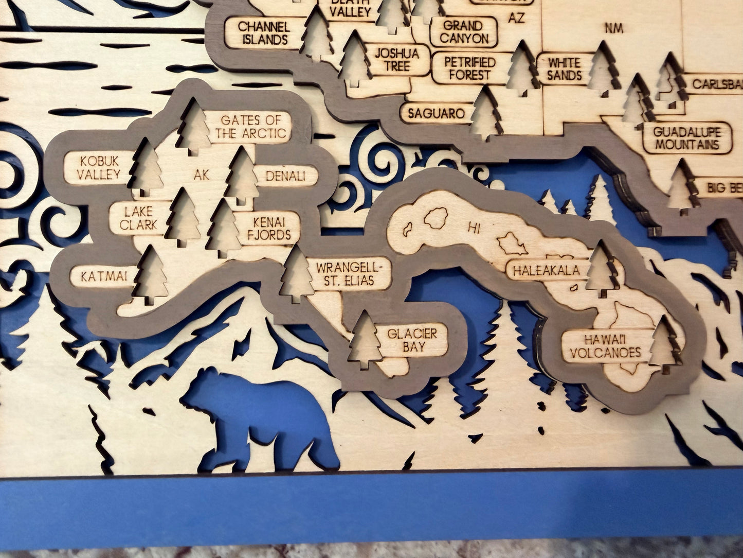 3D National Park Map Visit Tracker - Blue Wildlife
