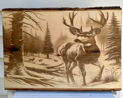 Deer in Woods Near and Far Live Edge Rectangular Plaque