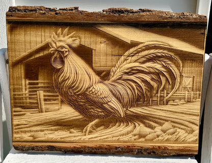 Rooster Live Edge Rectangular Plaque