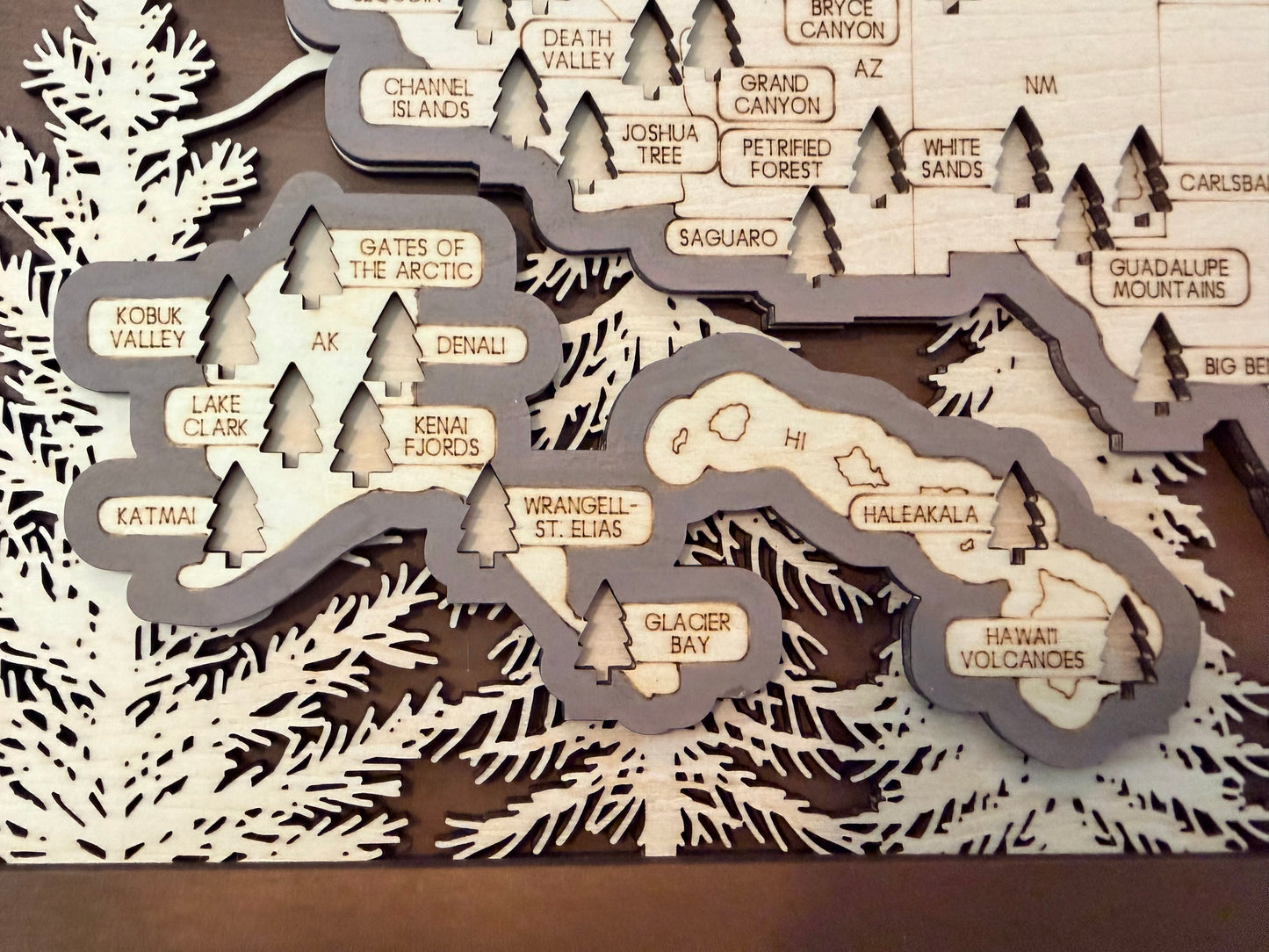 3D National Park Map Visit Tracker - Brown Tree Lines