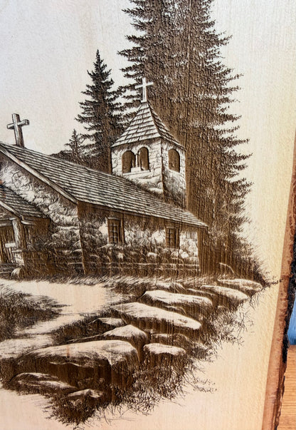 Plaque Live Edge Rectangular - Wooded Church with Path