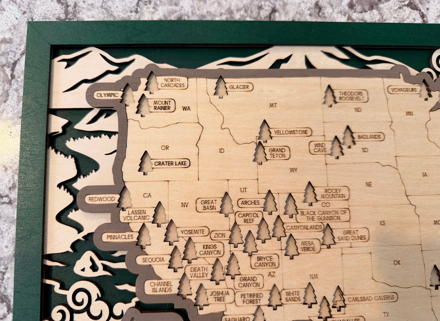 3D National Park Map Visit Tracker - Green Outdoor Activities