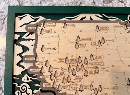 3D National Park Map Visit Tracker - Green Outdoor Activities