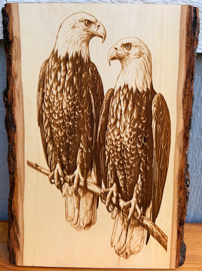 Plaque Live Edge Rectangular - Two Eagles Perched