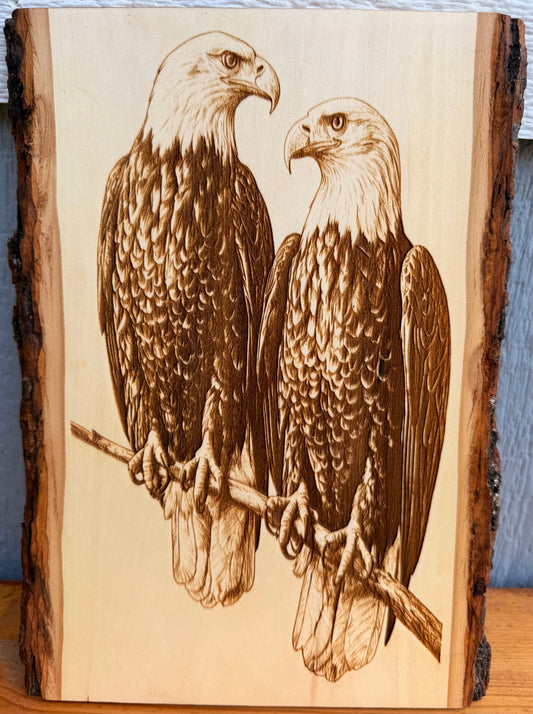 Plaque Live Edge Rectangular - Two Eagles Perched