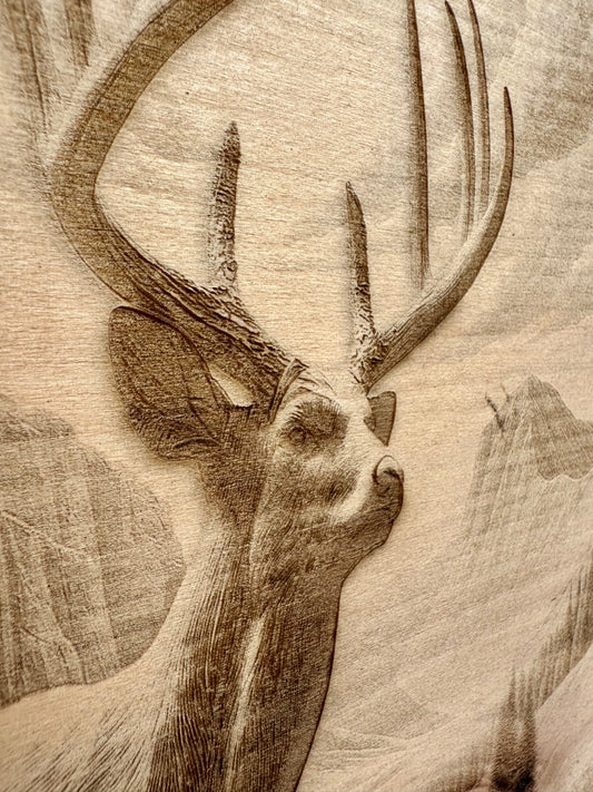 Deer Running in Wooded Canyon Live Edge Rectangular Plaque