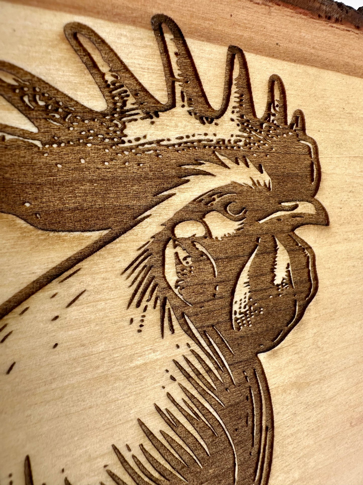 Rooster on Fence Live Edge Rectangular Plaque