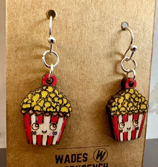 Wooden Engraved Dangle Earrings - Popcorn