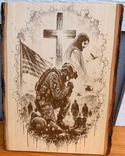 Plaque Live Edge Rectangular - Praying Soldier