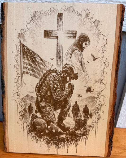 Plaque Live Edge Rectangular - Praying Soldier