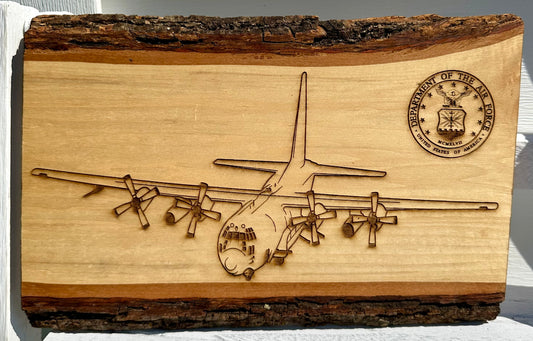 Military C130 with Air Force Seal Live Edge Rectangular Plaque