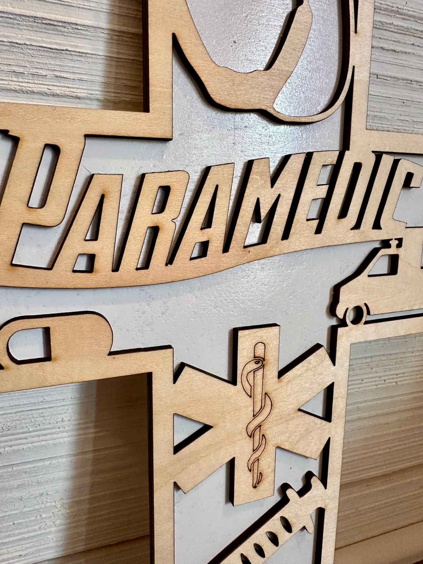 3D Layered and Engraved Wood Cross - Paramedic