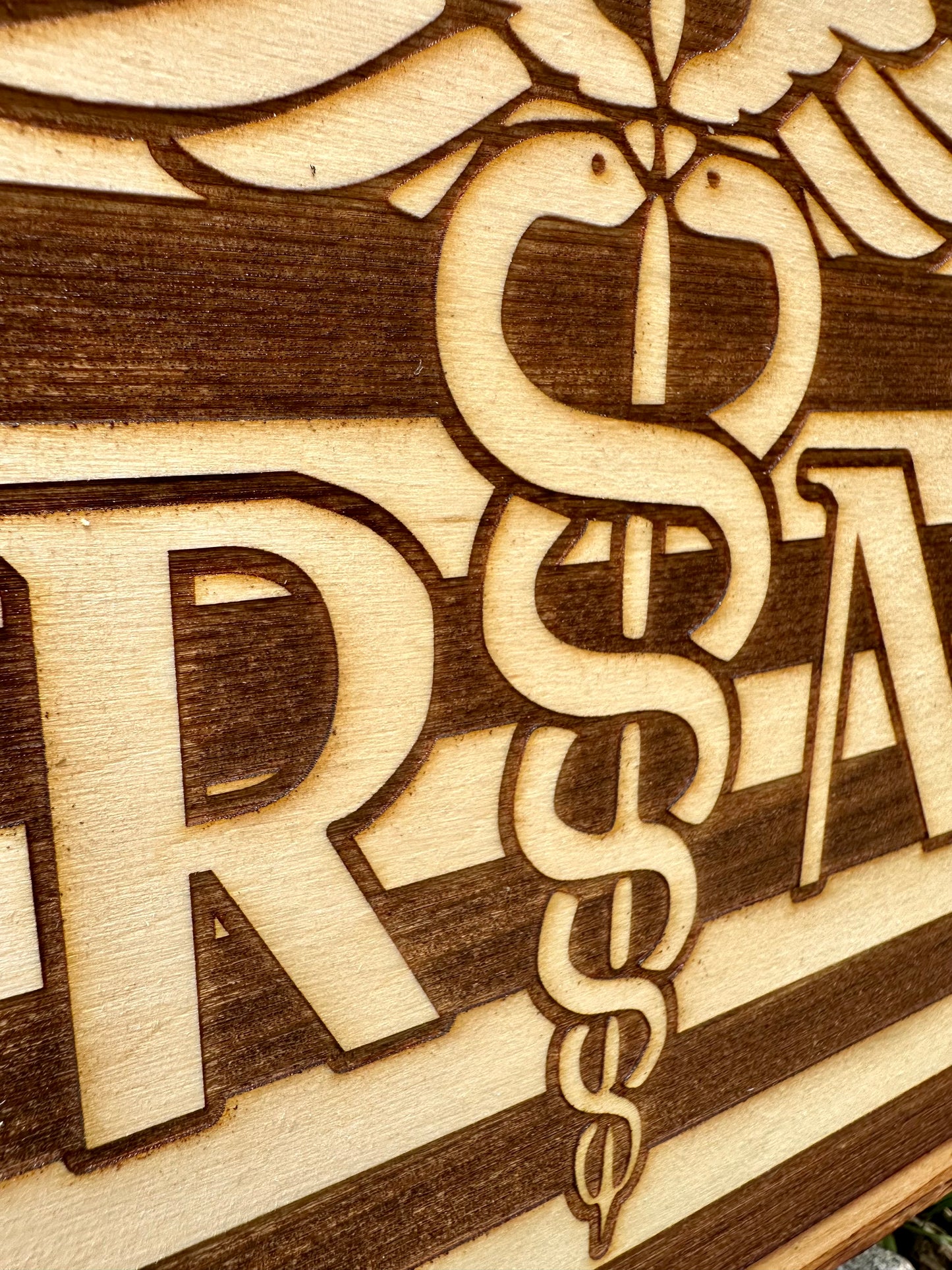 RN with Flag and Heart Live Edge Rectangular Plaque