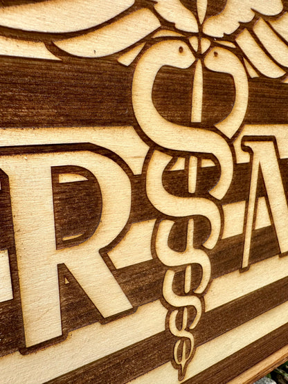 RN with Flag and Heart Live Edge Rectangular Plaque