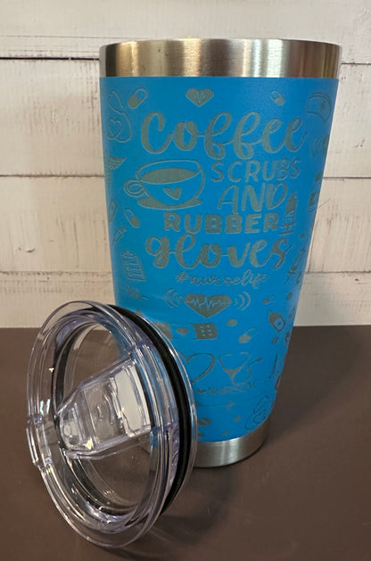 20oz. Insulated Travel Tumbler with Slide Lid - Blue Nurse Collage