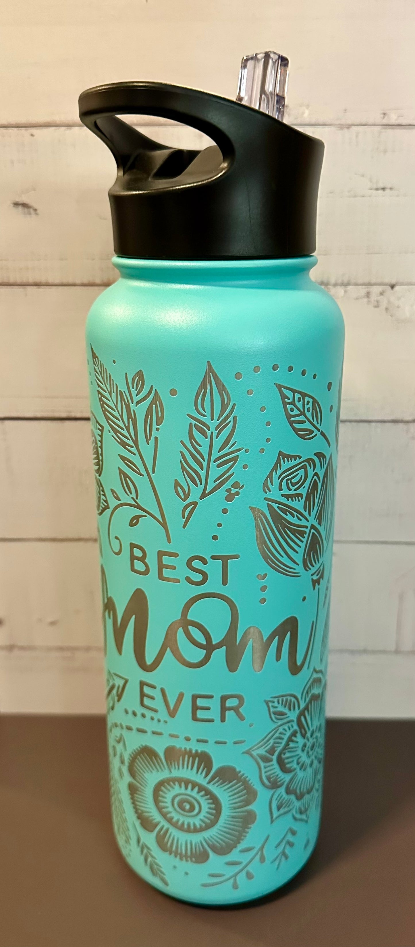 40oz. Insulated Water Bottle with Collapsible Straw Lid - Teal, Best Mom Ever