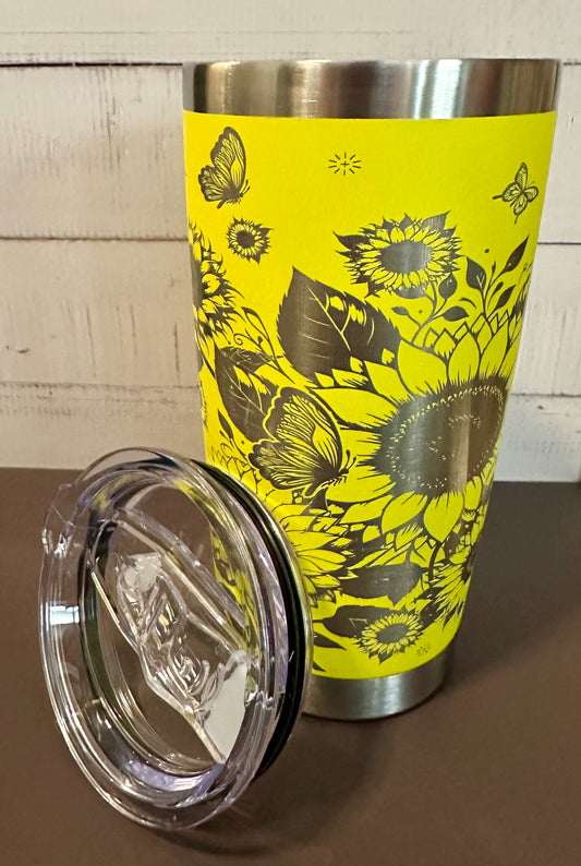 20oz. Insulated Travel Tumbler with Slide Lid - Yellow with Sunflowers