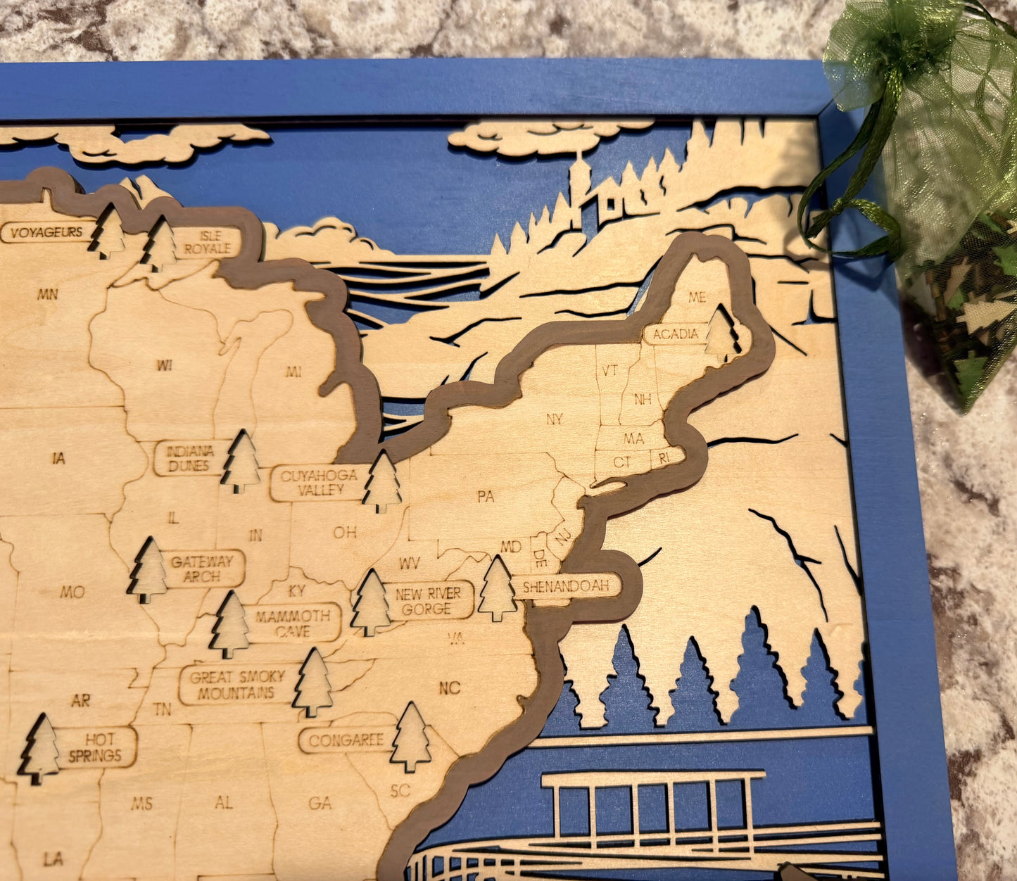 3D National Park Map Visit Tracker - Blue Landscapes