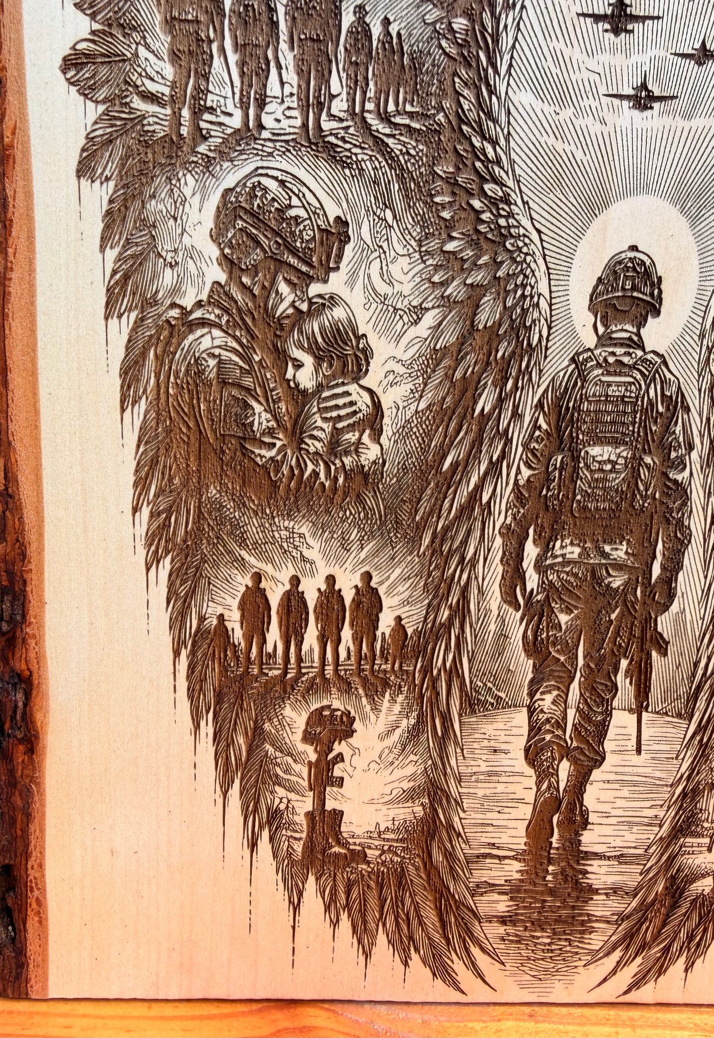 Plaque Live Edge Rectangular - Military Angel Wings
