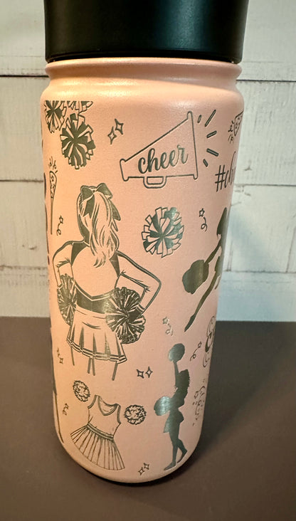 16oz. Insulated Water Bottle with Straw Lid - Pink, Cheerleader