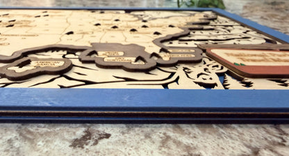 3D National Park Map Visit Tracker - Blue Wildlife