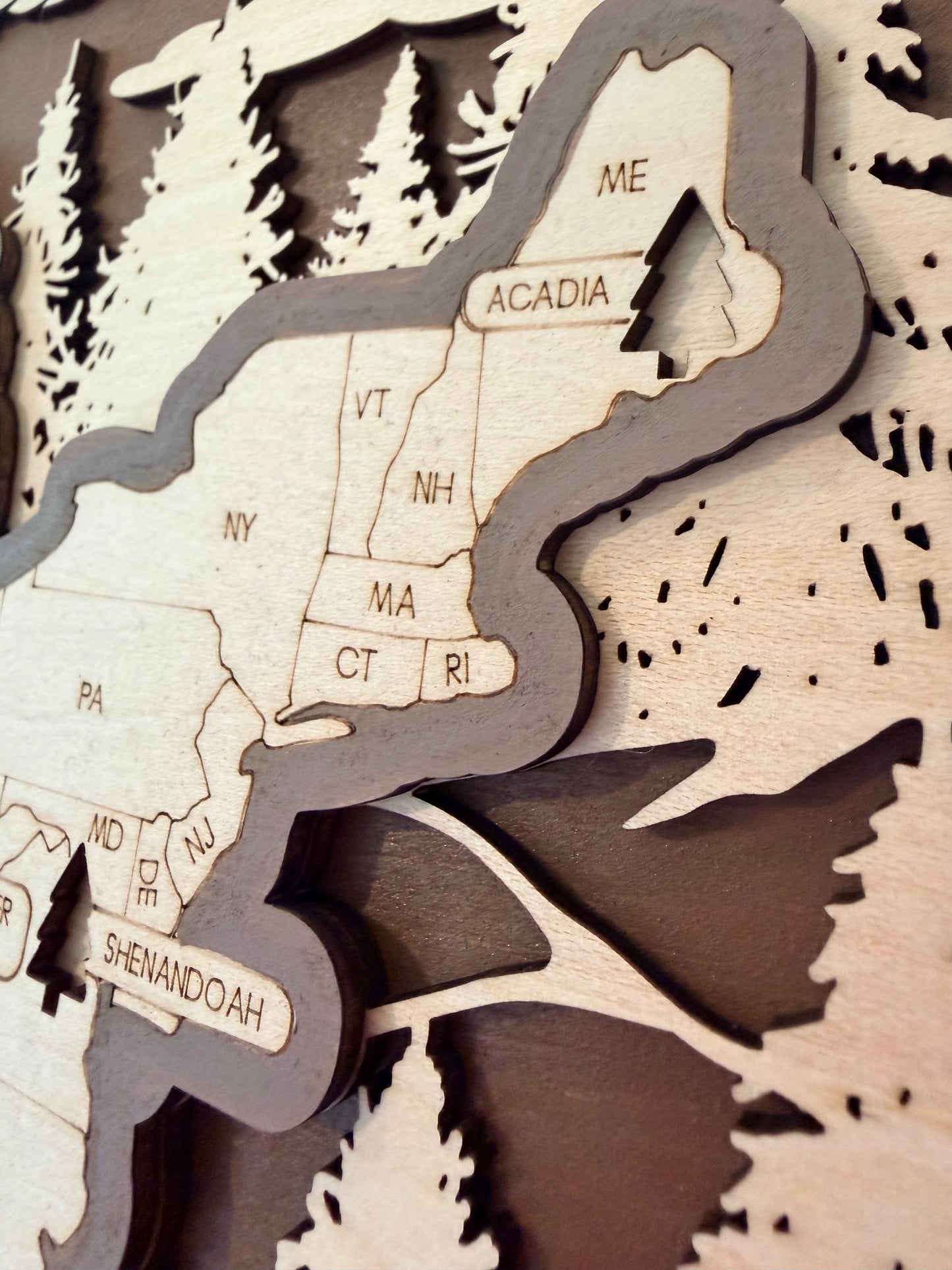 3D National Park Map Visit Tracker - Brown Tree Lines