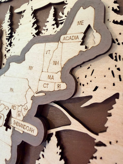 3D National Park Map Visit Tracker - Brown Tree Lines